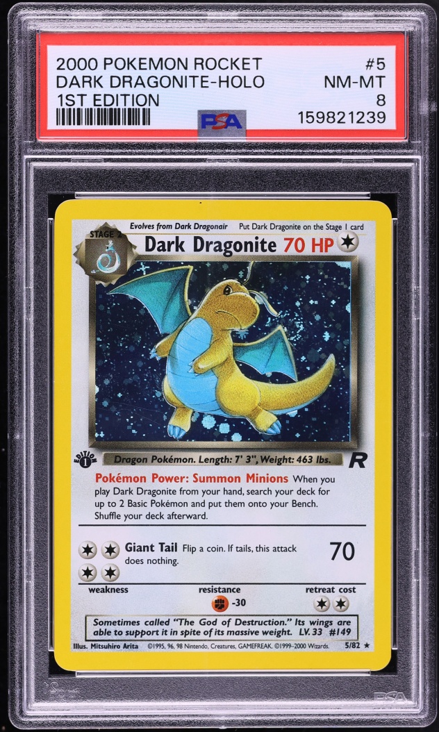 2000 Pokemon Team Rocket 1st Edition Holo Dark Dragonite #5 PSA 8 NM-MT
