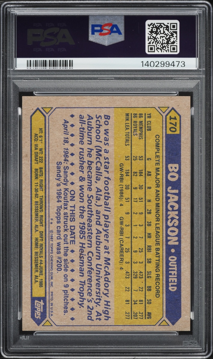 1987 Topps Future Stars Bo Jackson ROOKIE #170 PSA 8 NM-MT