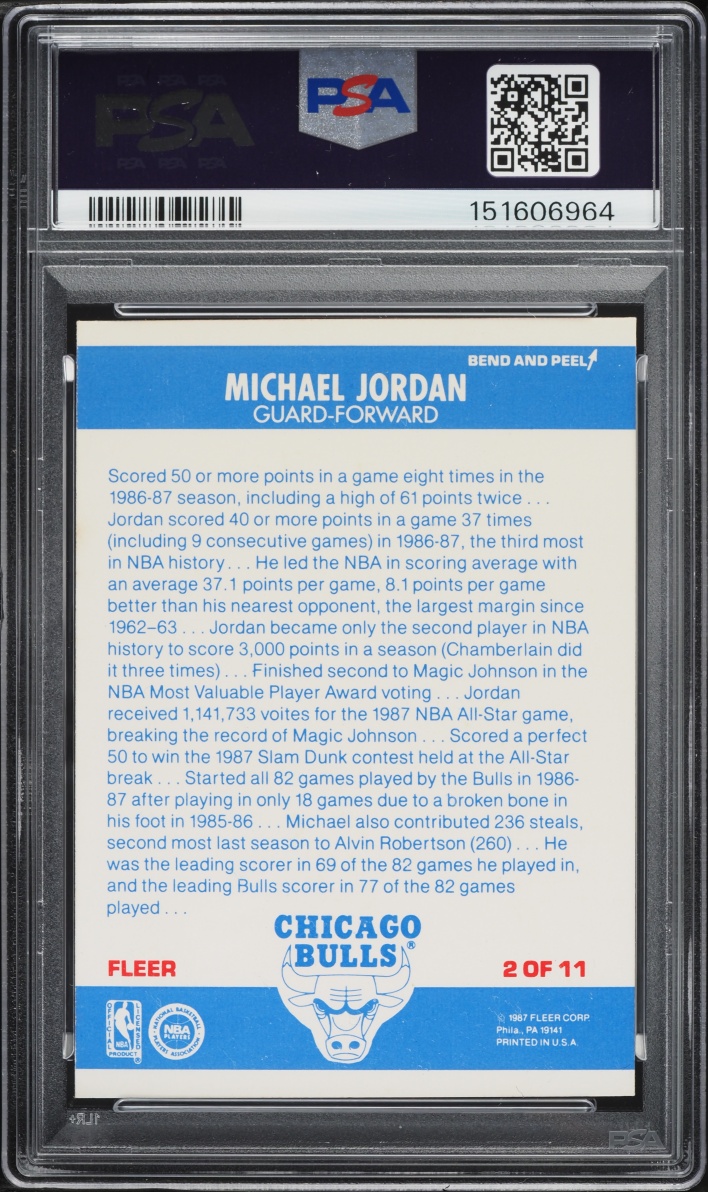 1987 Fleer Sticker Michael Jordan #2 PSA 8 NM-MT
