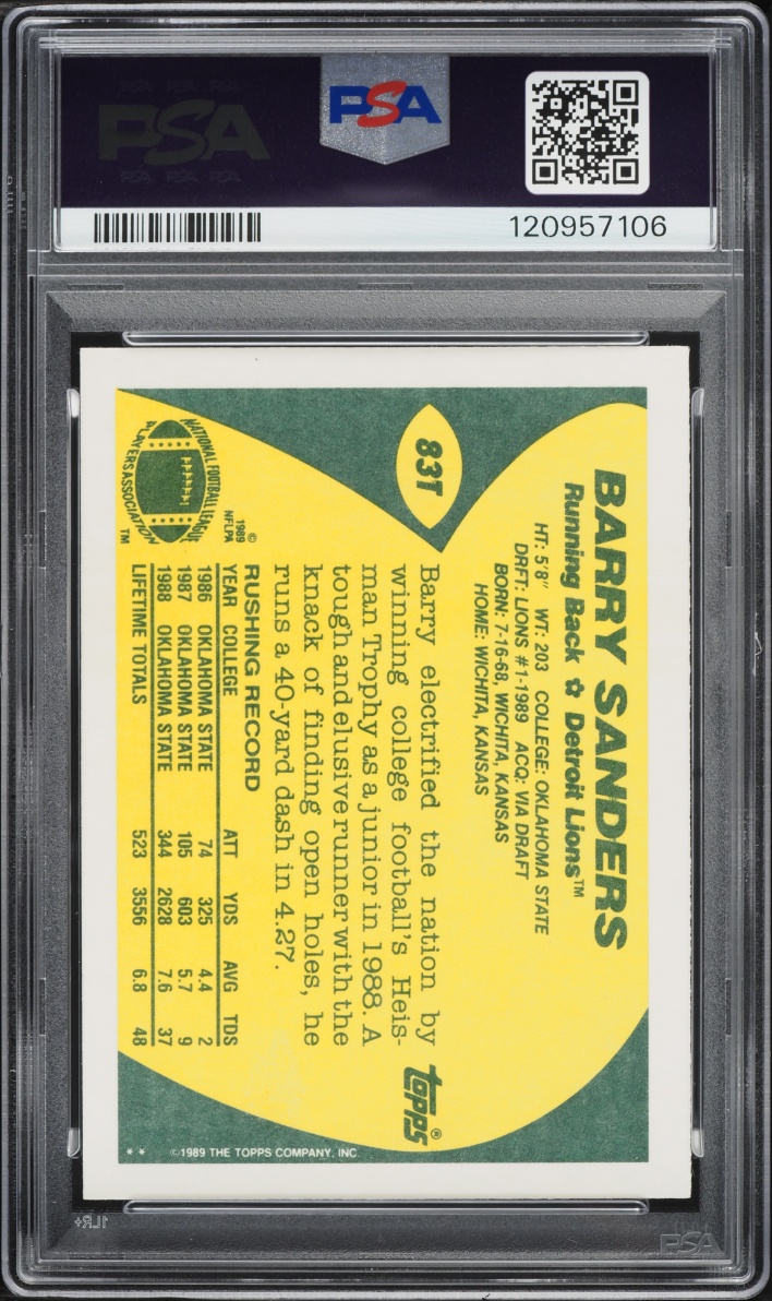 1989 Topps Traded Barry Sanders ROOKIE #83T PSA 9 MINT