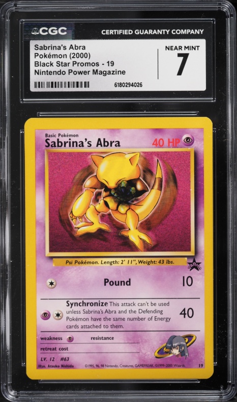 2000 Pokemon Black Star Promo Nintendo Power Magazine Sabrina's Abra #19 CGC 7 NRMT