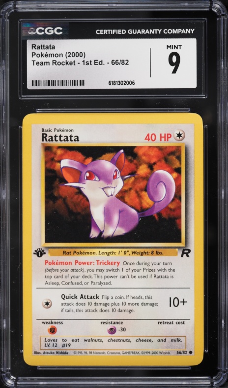 2000 Pokemon Team Rocket 1st Edition Rattata #66 CGC 9 MINT