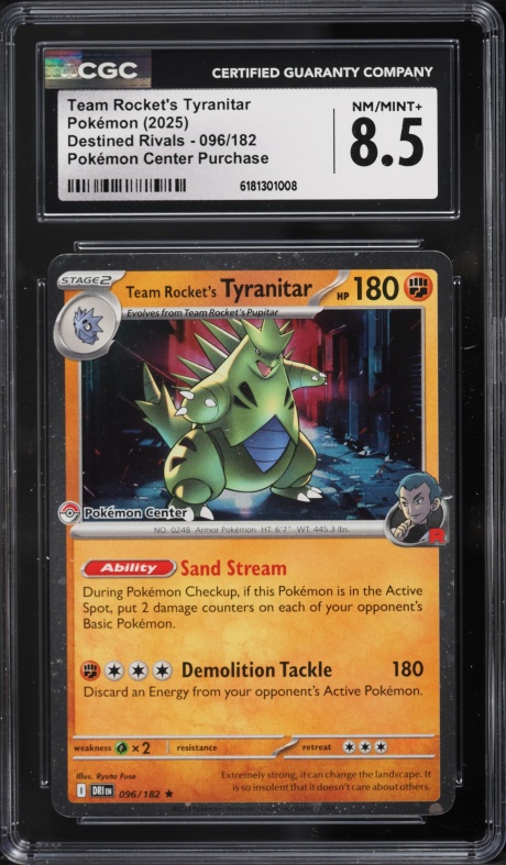2025 Pokemon SV Destined Rivals Center Purchase Team Rocket's Tyranitar #96 CGC 8.5 NM-MT+