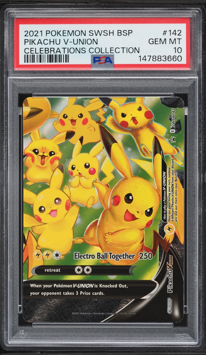 2021 Pokemon Sword & Shield Promo Celebrations Holo Pikachu V-UNION #SWSH142 PSA 10 GEM MINT