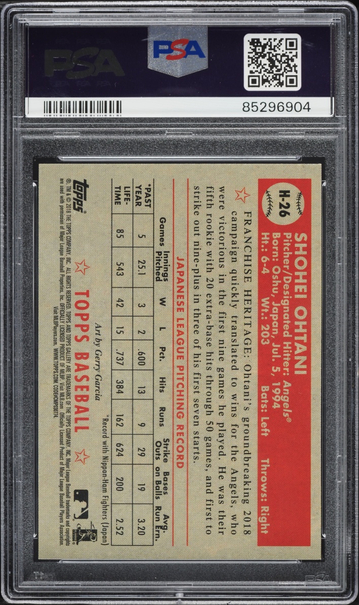2018 Topps Gallery Heritage Shohei Ohtani ROOKIE #H-26 PSA 10 GEM MINT