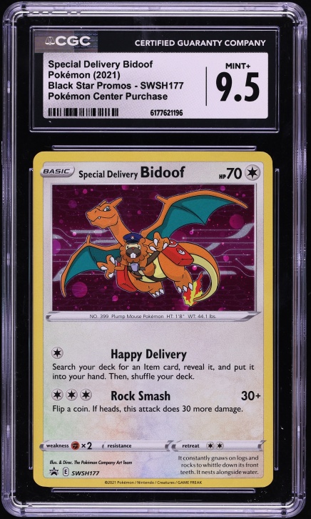2021 Pokemon Sword & Shield Promo Center Holo Special Delivery Bidoof #SWSH177 CGC 9.5 MINT+