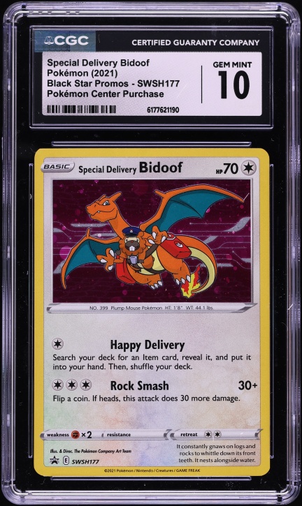 2021 Pokemon Sword & Shield Promo Center Holo Special Delivery Bidoof #SWSH177 CGC 10 GEM MINT