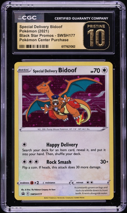 2021 Pokemon Sword & Shield Promo Center Holo Special Delivery Bidoof #SWSH177 CGC 10 PRISTINE