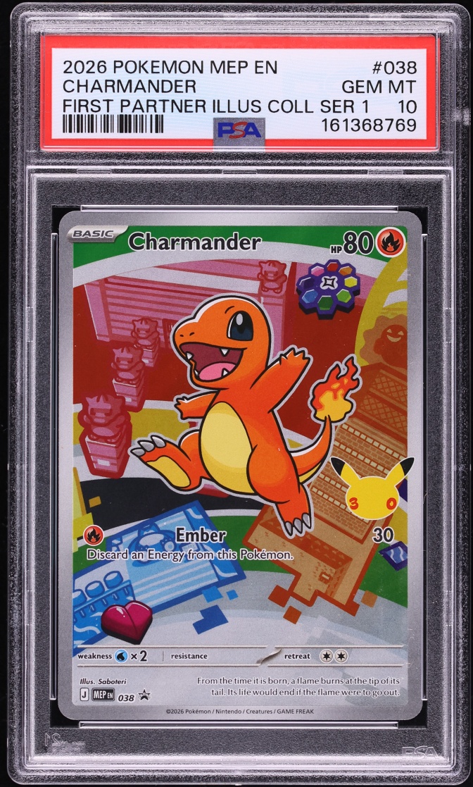 2026 Pokemon Mega Promo First Partner Illustration Collection S1 Full Art Charmander #38 PSA 10
