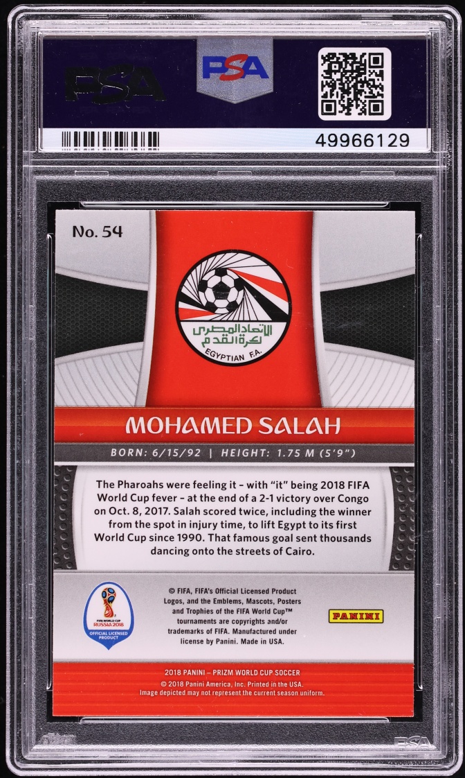 2018 Panini Prizm World Cup Mohamed Salah #54 PSA 10 GEM MINT