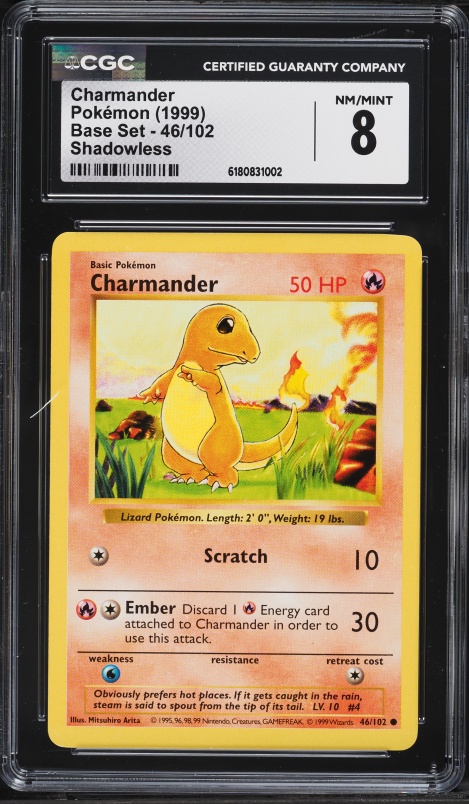 46 102 pokemon card 46/102, Charmander, Pokemon, Base Set Unlimited, 1999-2000 (4th Print/ Tenrec Studios Pokemon Charmander 46/102 PSA 10