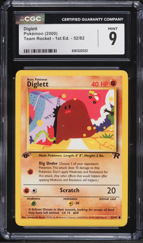 2000 Pokemon Team Rocket 1st Edition Diglett #52 CGC 9 MINT
