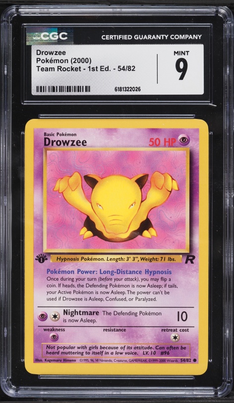 2000 Pokemon Team Rocket 1st Edition Drowzee #54 CGC 9 MINT