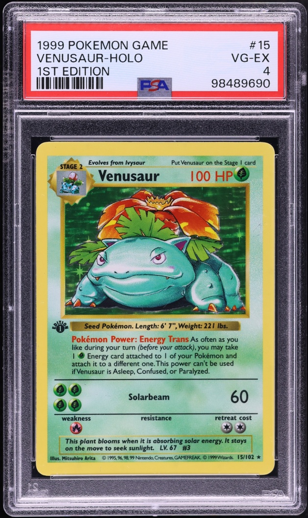 1999 Pokemon Base Set Shadowless 1st Edition Holo Venusaur #15 PSA 4 VGEX