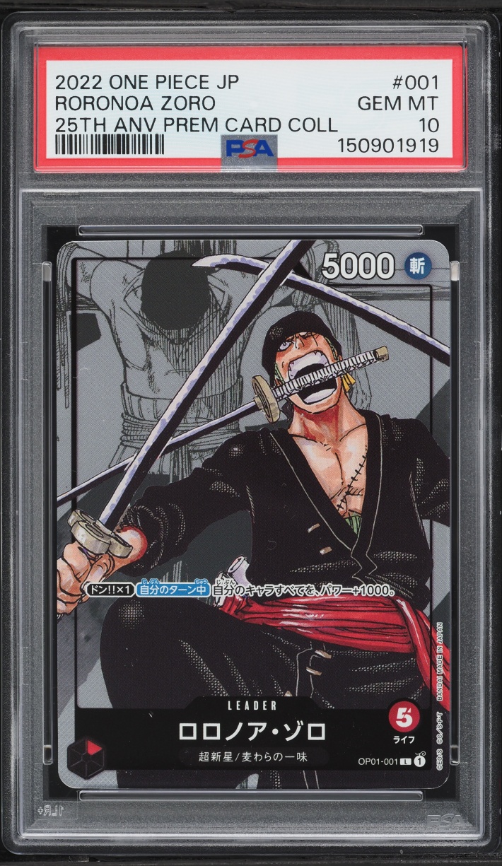 2022 One Piece Japanese Premium 25th Anniversary Manga Art Roronoa Zoro L #OP01-001 PSA 10 GEM