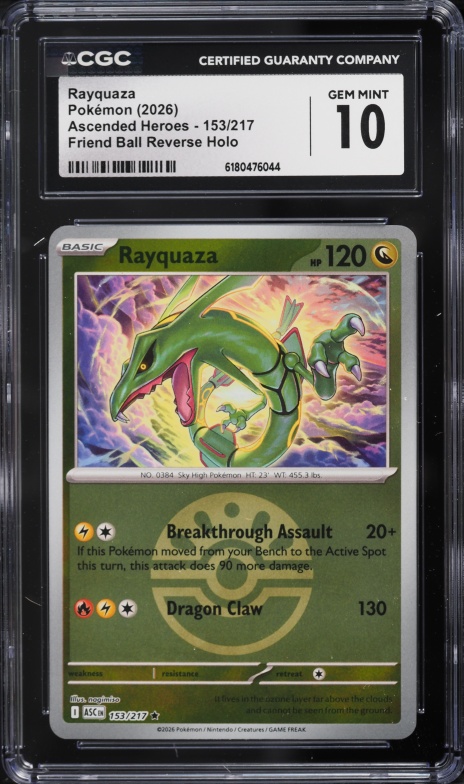 2026 Pokemon Mega Evolution Ascended Heroes Friend Ball Reverse Holo Rayquaza #153 CGC 10 GEM