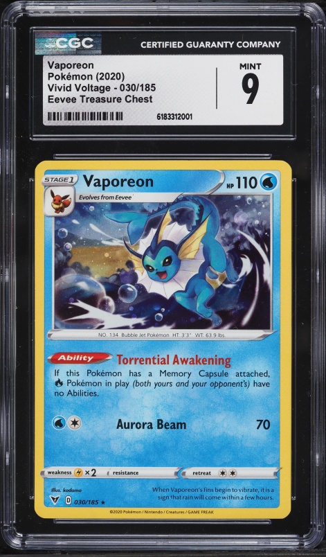 2020 Pokemon SWSH Vivid Voltage Eevee Treasure Chest Vaporeon #030 CGC 9 MINT