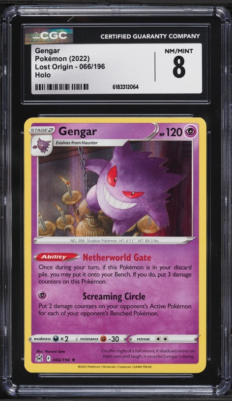 2022 Pokemon Sword & Shield Lost Origin Holo Gengar #66 CGC 8 NM-MT