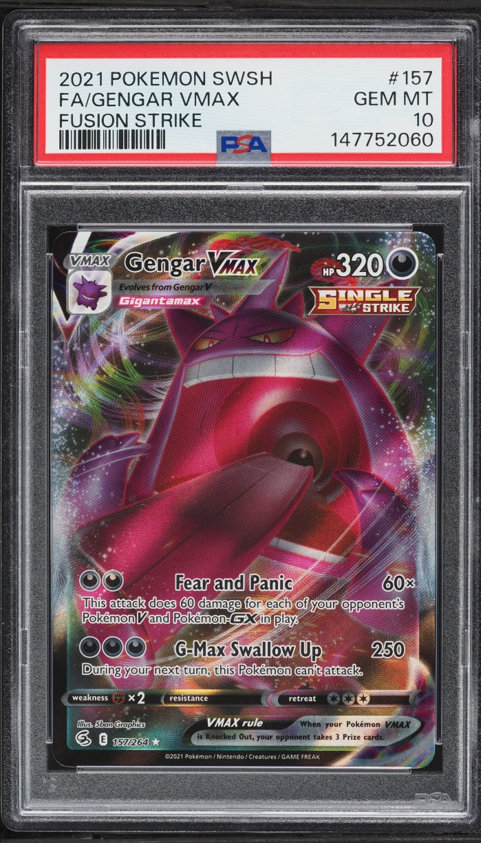 2021 Pokemon Sword & Shield Fusion Strike Full Art Gengar VMAX #157 PSA 10 GEM MINT
