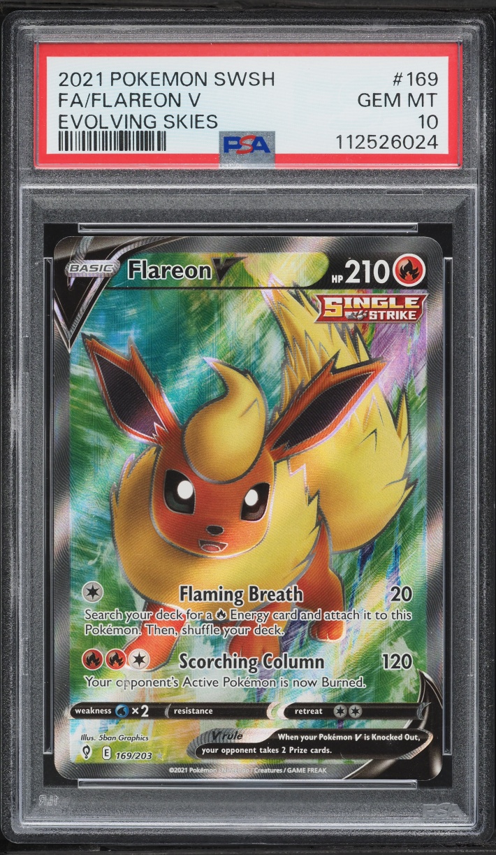 2021 Pokemon Sword & Shield Evolving Skies Full Art Flareon V #169 PSA 10 GEM MINT