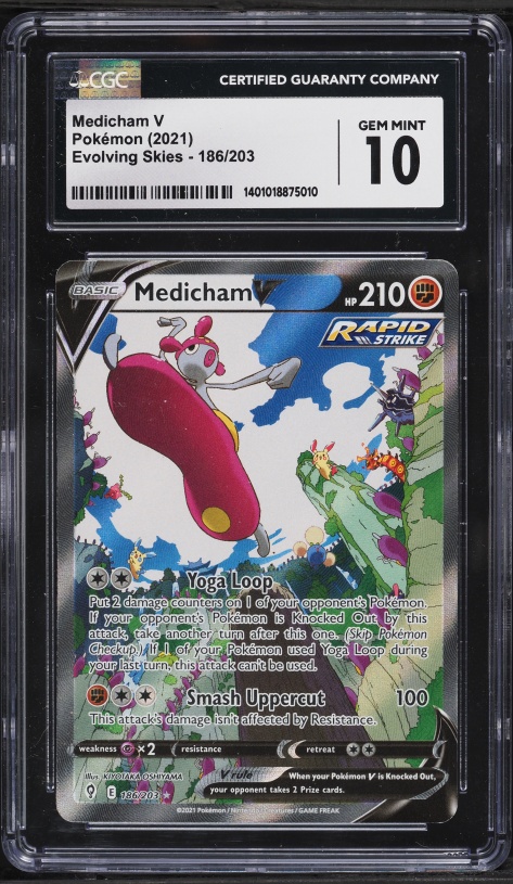 2021 Pokemon Sword & Shield Evolving Skies Full Art Medicham V #186 CGC 10 GEM MINT