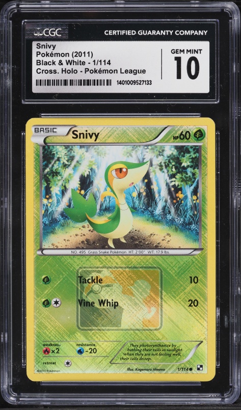 2011 Pokemon Black & White League Crosshatch Holo Snivy #1 CGC 10 GEM MINT