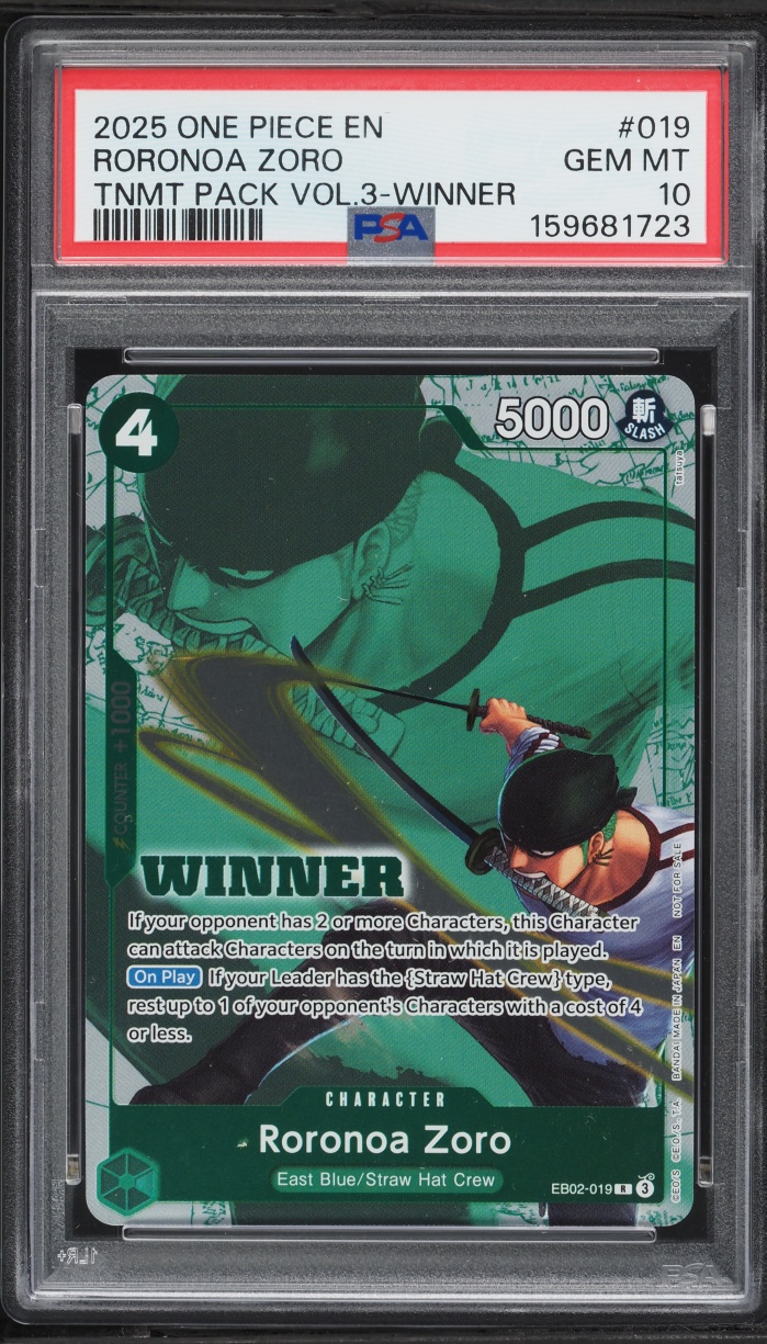 2025 One Piece Tournament Pack Volume 3 Winner Alt Art Roronoa Zoro #EB02-019 PSA 10 GEM MINT