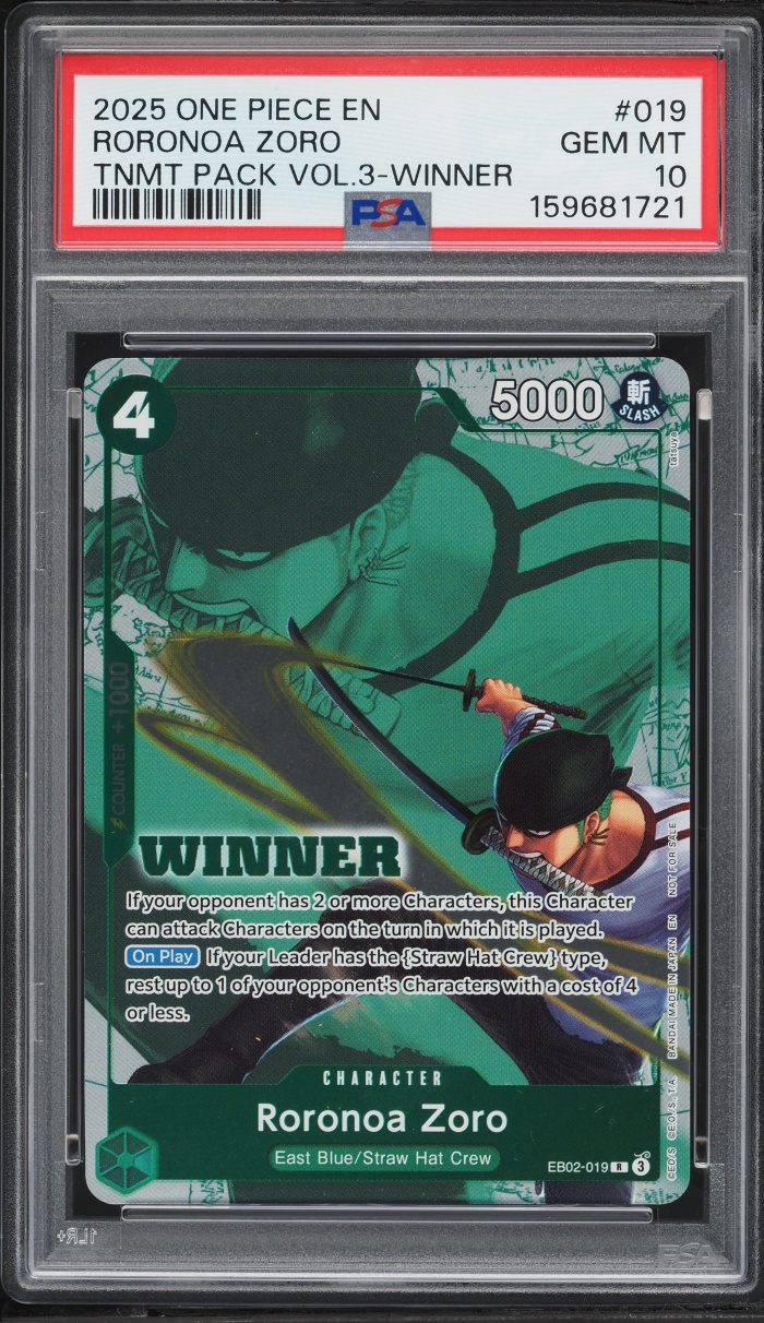 2025 One Piece Tournament Pack Volume 3 Winner Alt Art Roronoa Zoro #EB02-019 PSA 10 GEM MINT