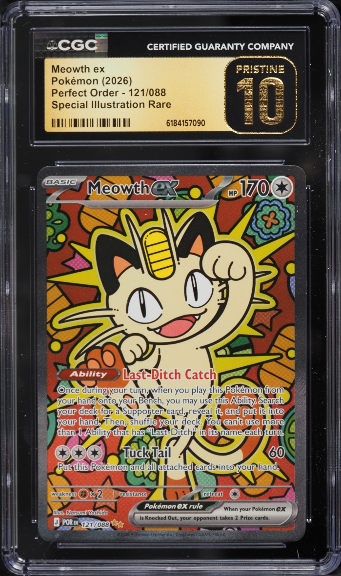 2026 Pokemon Mega Evolution Perfect Order SIR Meowth EX #121 CGC 10 PRISTINE