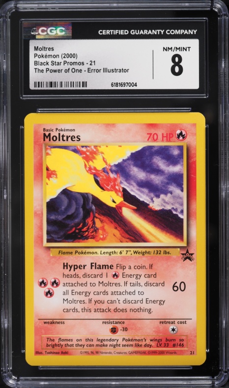 2000 Pokemon Black Star Promo Aoki Error Moltres #21 CGC 8 NM-MT