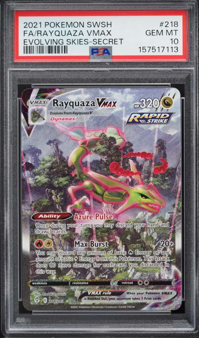 2021 Pokemon Sword & Shield Evolving Skies SEC Rayquaza VMAX #218 PSA 10 GEM MINT