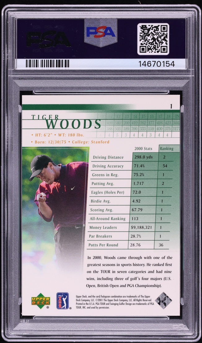 2001 Upper Deck Golf Tiger Woods ROOKIE #1 PSA 10 GEM MINT