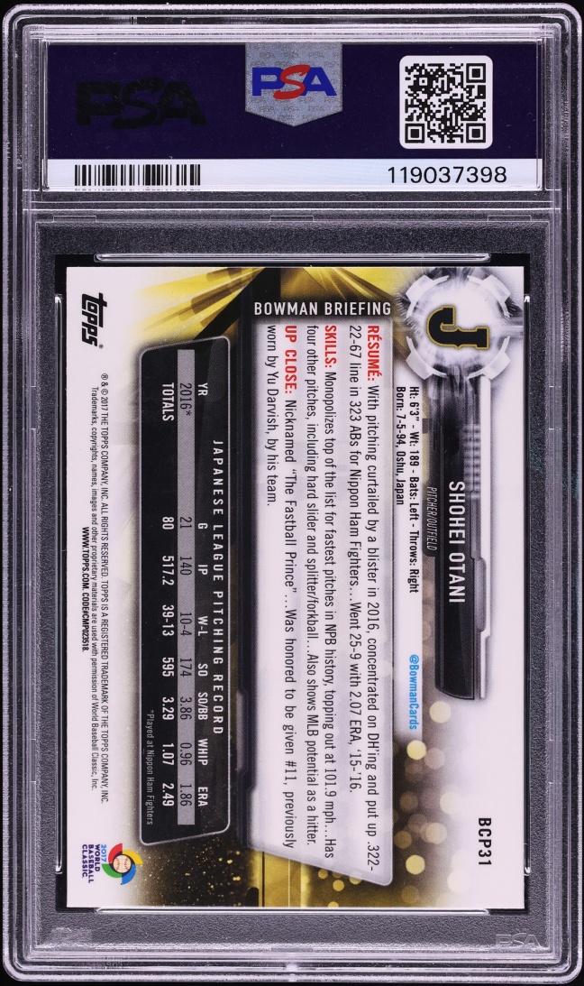 2017 Bowman Chrome Mega Box Shohei Ohtani PROSPECT #BCP31 PSA 10 GEM MINT