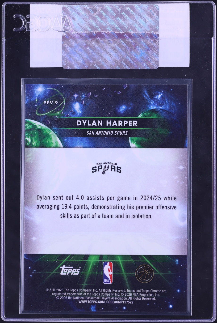 2025 Topps Chrome Cosmic Planetary Pursuit Venus Dylan Harper ROOKIE #PPV-9 CGC AUTH