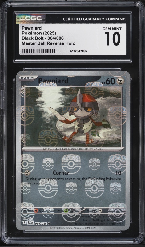 2025 Pokemon Black Bolt Master Ball Reverse Holo Pawniard #064 CGC 10 GEM MINT
