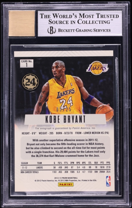 2012 Panini Prizm Kobe Bryant AUTO /25 #1 BGS 9 MINT
