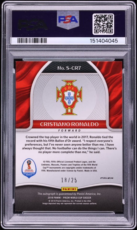 2018 Panini Prizm World Cup Signatures Silver Cristiano Ronaldo AUTO /25 #S-CR7 PSA 8 NM-MT