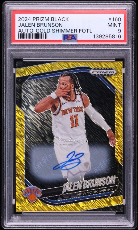 2024 Panini Prizm Black Gold Shimmer FOTL Jalen Brunson AUTO /10 #160 PSA 9 MINT