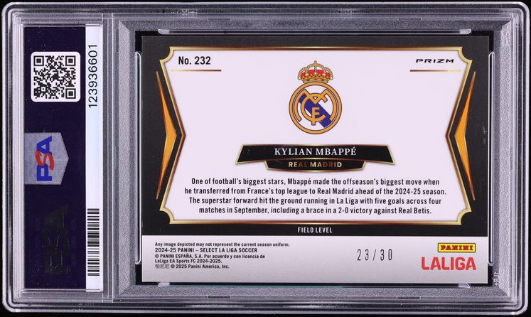 2024 Select La Liga Field Level Winter Camo Kylian Mbappe /30 #232 PSA 10 GEM MINT