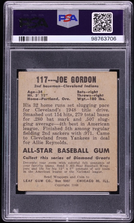 1948 Leaf Joe Gordon #117 PSA 3 VG