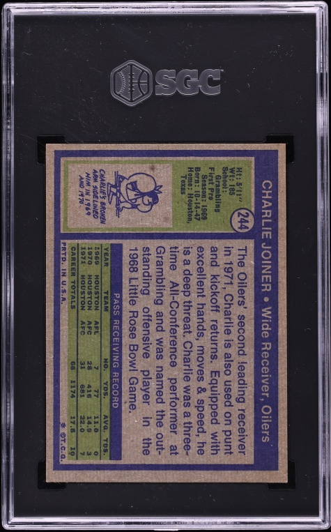 1972 Topps Football Charlie Joiner ROOKIE #244 SGC 7.5 NRMT+