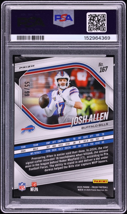 2025 Panini Prizm No Huddle Red Josh Allen /99 #167 PSA 10 GEM MINT