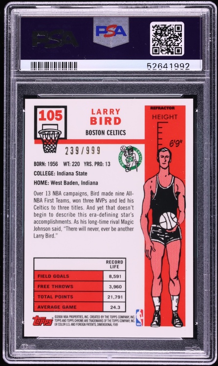 2007 Topps Chrome '57 Variation Refractor Larry Bird /999 #105 PSA 9 MINT