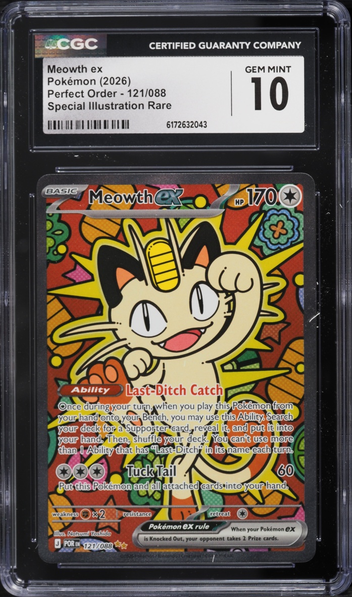 2026 Pokemon Mega Evolution Perfect Order SIR Meowth EX #121 CGC 10 GEM MINT