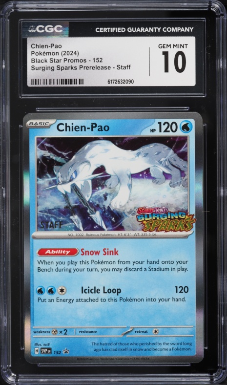 2024 Pokemon Scarlet & Violet Promo Surging Sparks Prerelease Staff Chien-Pao #152 CGC 10 GEM