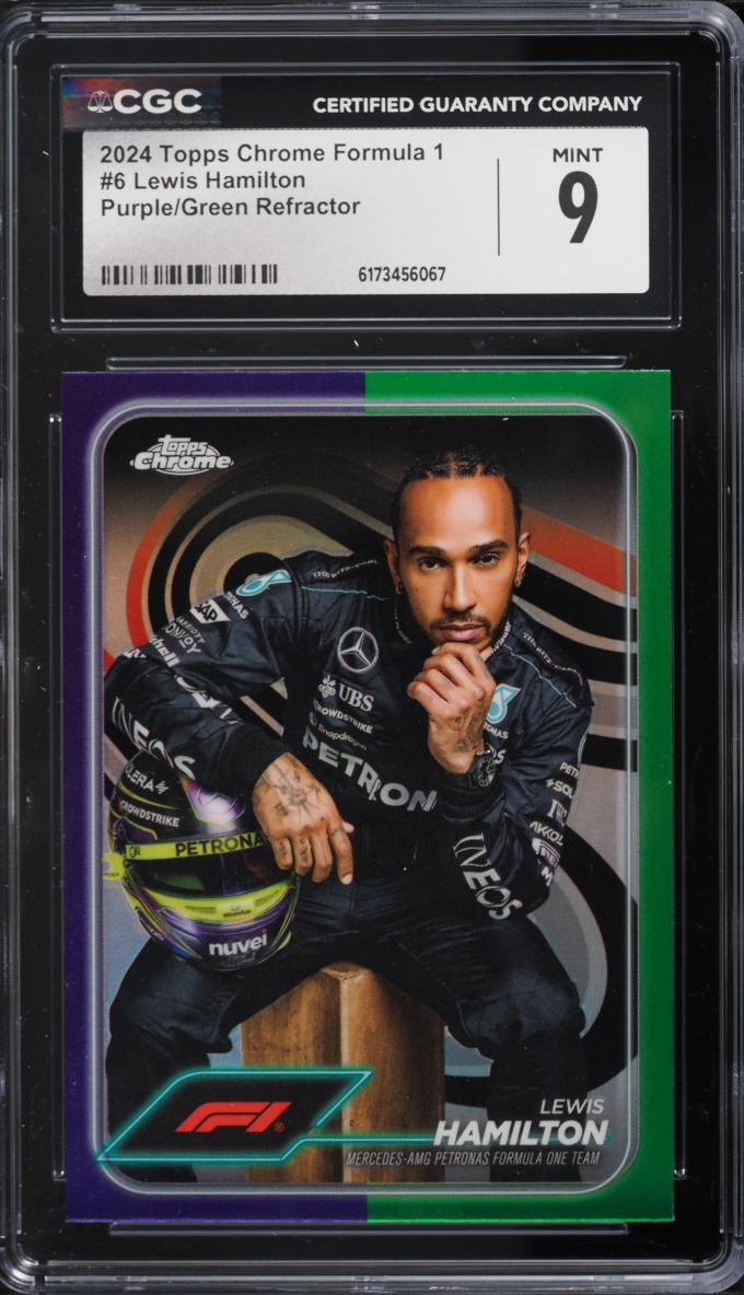 2024 Topps Chrome Formula 1 F1 Purple Green Refractor Lewis Hamilton #6 CGC 9 MINT