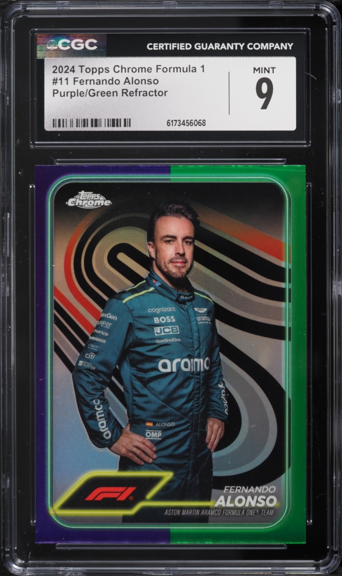 2024 Topps Chrome Formula 1 F1 Purple Green Refractor Fernando Alonso #11 CGC 9 MINT