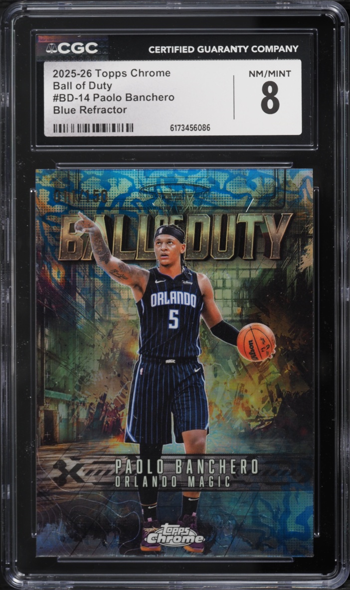 2025 Topps Chrome Ball Of Duty Blue Refractor Paolo Banchero /150 #BD-14 CGC 8 NM-MT