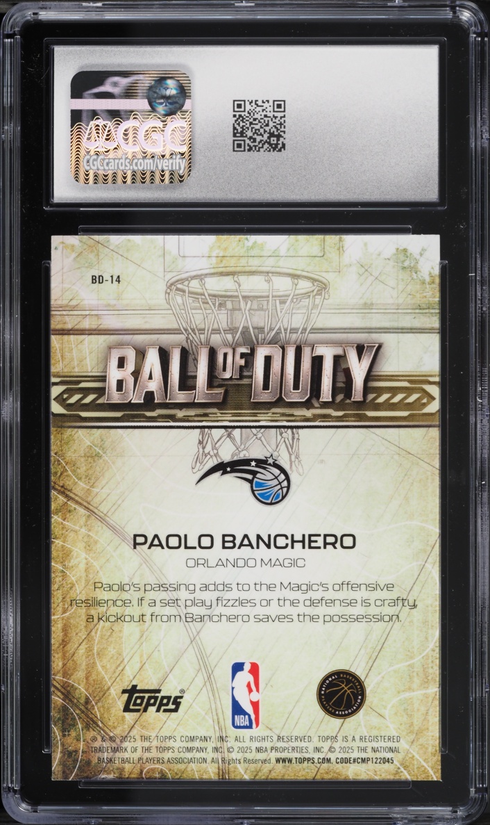 2025 Topps Chrome Ball Of Duty Blue Refractor Paolo Banchero /150 #BD-14 CGC 8 NM-MT