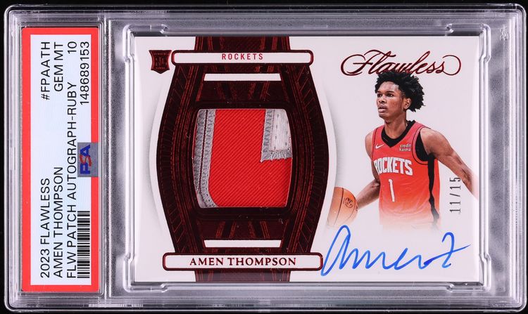 2023 Panini Flawless Ruby Amen Thompson ROOKIE PATCH AUTO /15 #FPA-ATH PSA 10 GEM MINT
